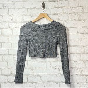 SHEIN Gray Long Sleeve V Neck Crop Top Size XS